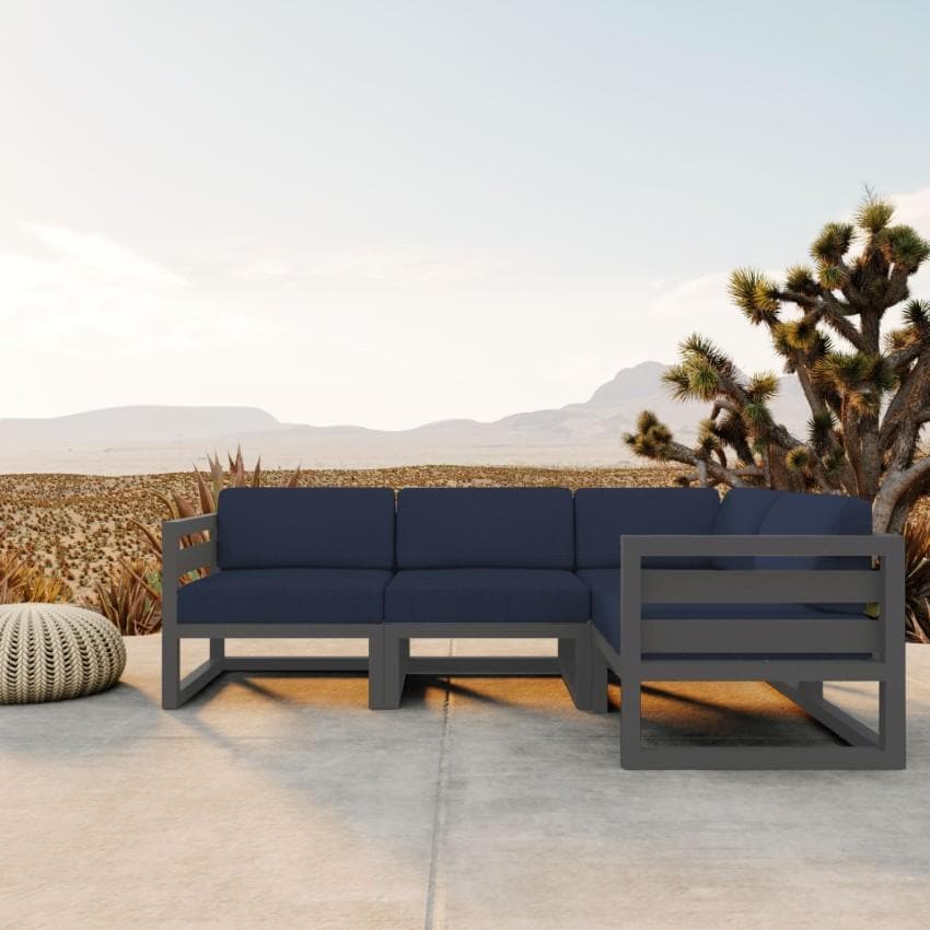 Lakeview Outdoor Designs Misty Cove 4 Pc Aluminum Seating Set w/ Sectional in Slate/Spectrum Indigo by - MSTYCV-SL-4SEC-IN
