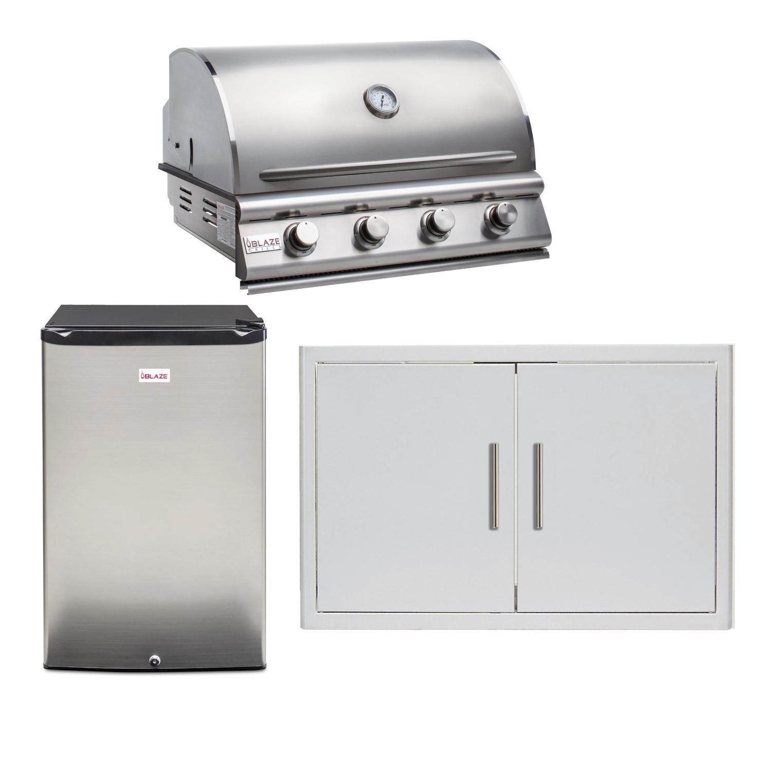 Blaze LBM 3-Piece 32" Natural Gas Outdoor Kitchen Package w/ Refrigerator - BLZ-4LBM126-NG-3PC-SC