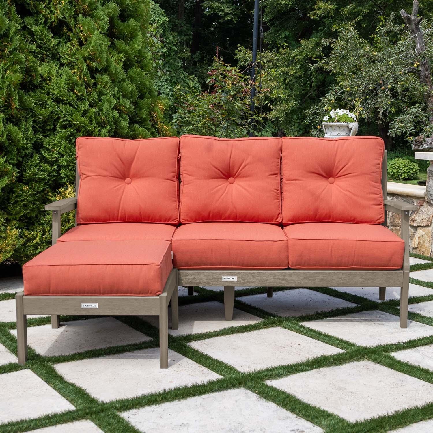 Blushing Bay 2 Pc Recycled Plastic Seating Set in Canvas Persimmon/Woodland Brown by Lakeview Outdoor Designs