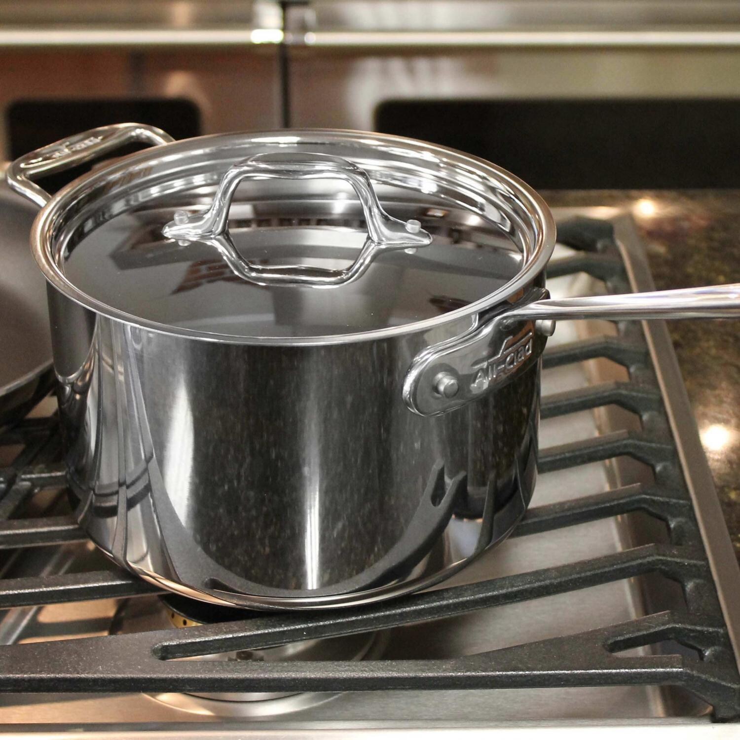 All-Clad Stainless 4-Quart Sauce Pan With Loop & Lid Displayed thumbnail