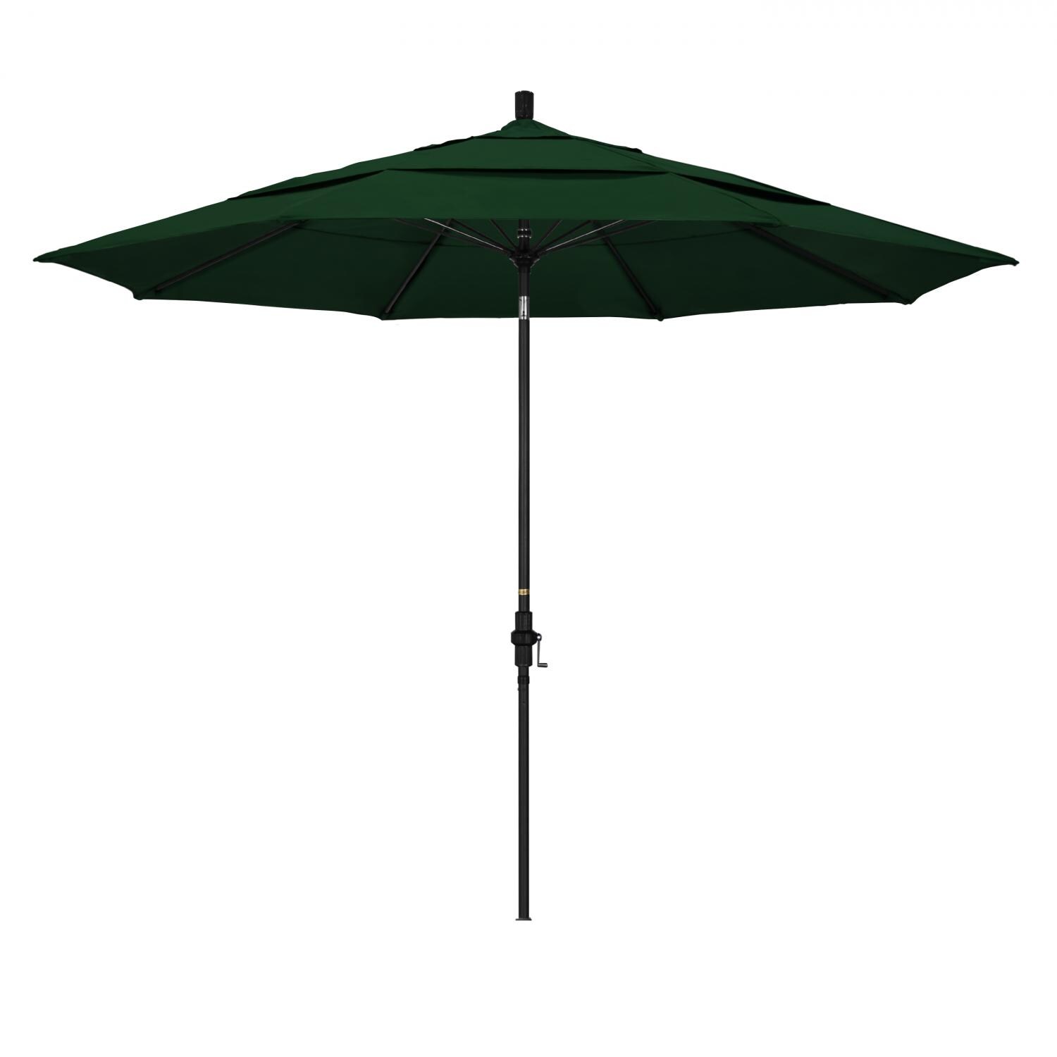 California Umbrella 11 Ft Octagonal Aluminum Collar Tilt Patio Umbrella W/ Crank Lift & Fiberglass Ribs - Matted Black Frame / Olefin Hunter Green Canopy thumbnail