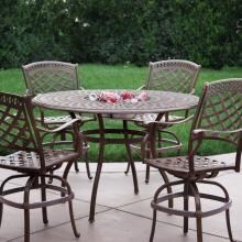 Darlee Sedona 5 Piece Cast Aluminum Patio Counter Height Bar Set With Swivel Bar Stools - Bar Table With Ice Bucket Insert - Mocha image