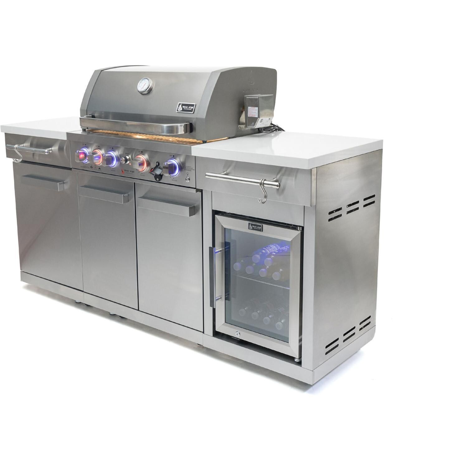 Mont Alpi 957 Natural Gas Island w/ Compact Refrigerator, Infrared Rear Burner & Rotisserie Kit - Stainless Steel - Angle Left - White Background thumbnail