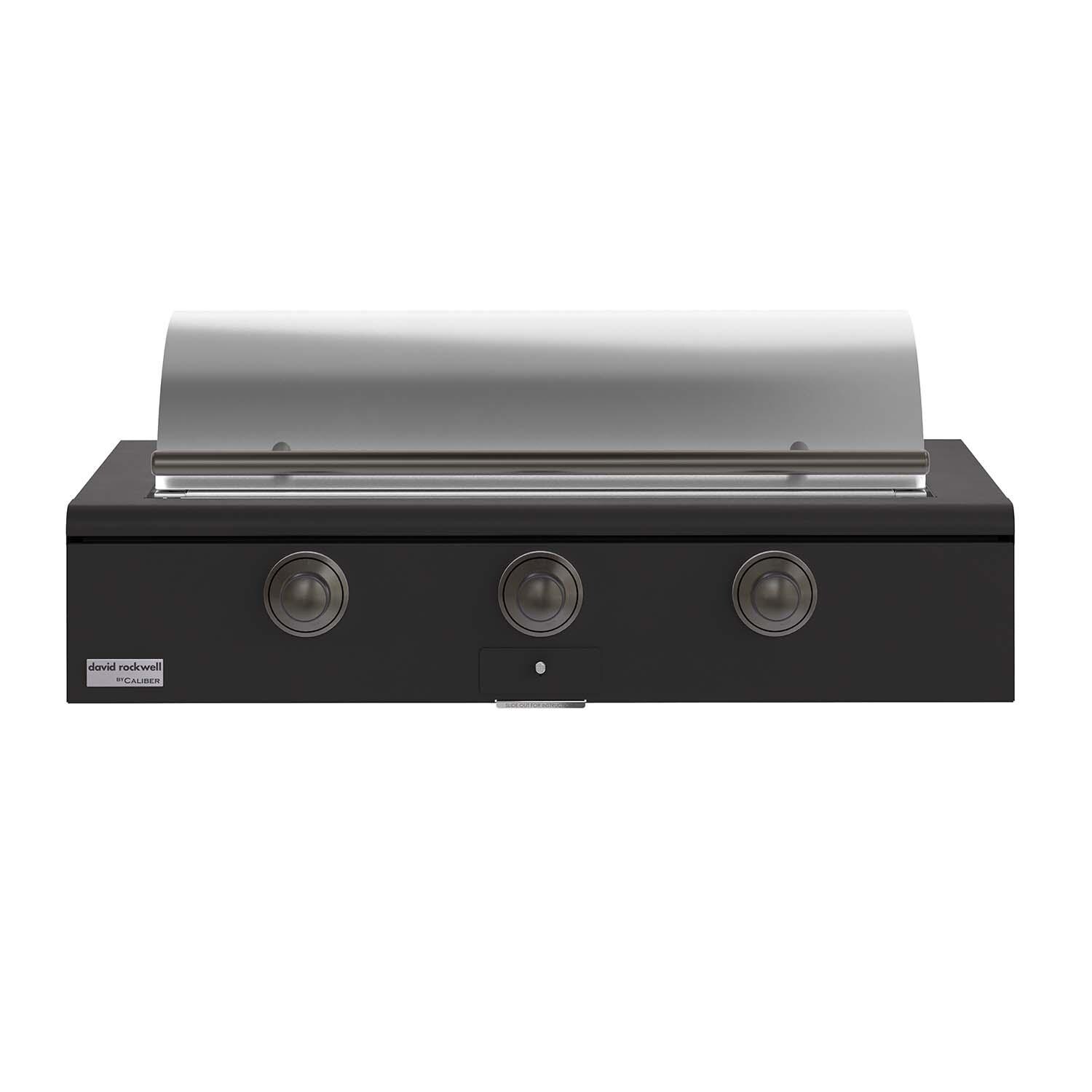 Caliber CRG-48BN00-A-085-H05 48-in Natural Gas Built-In Rockwell Grill - Ultra Matte Black w/ Pewter Hardware - Closed Lid - White Background thumbnail