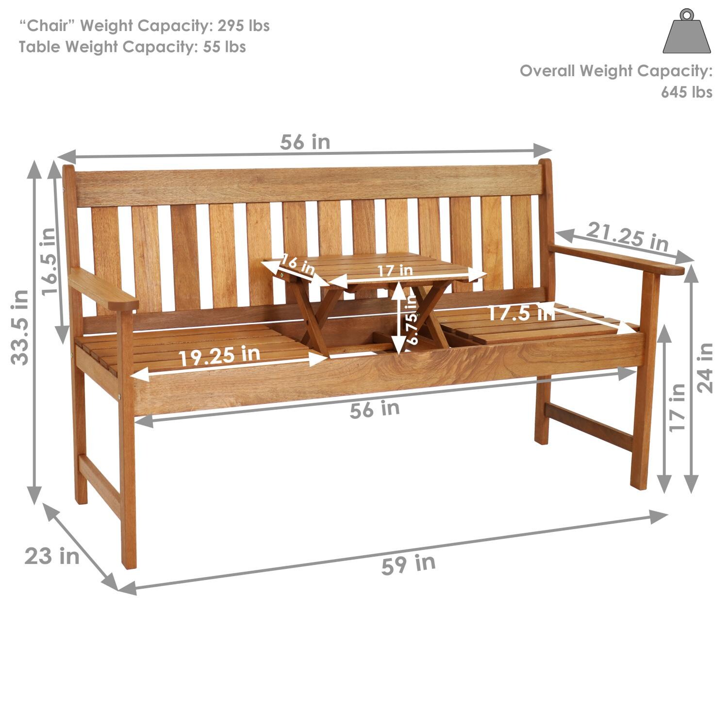 Ultimate Patio Meranti Wood Outdoor Occasional Bench - Dimensions thumbnail