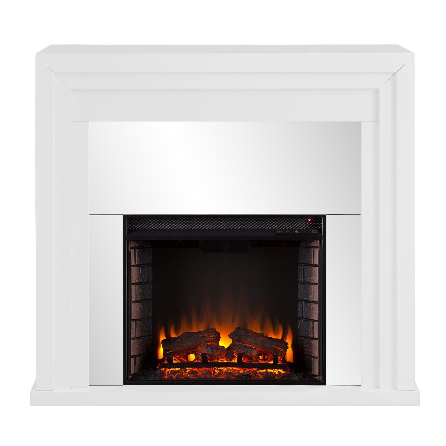 Southern Enterprises FE1009659 Stadderly 44-Inch Electric Fireplace - White W/ Mirrored Surround - Front View thumbnail