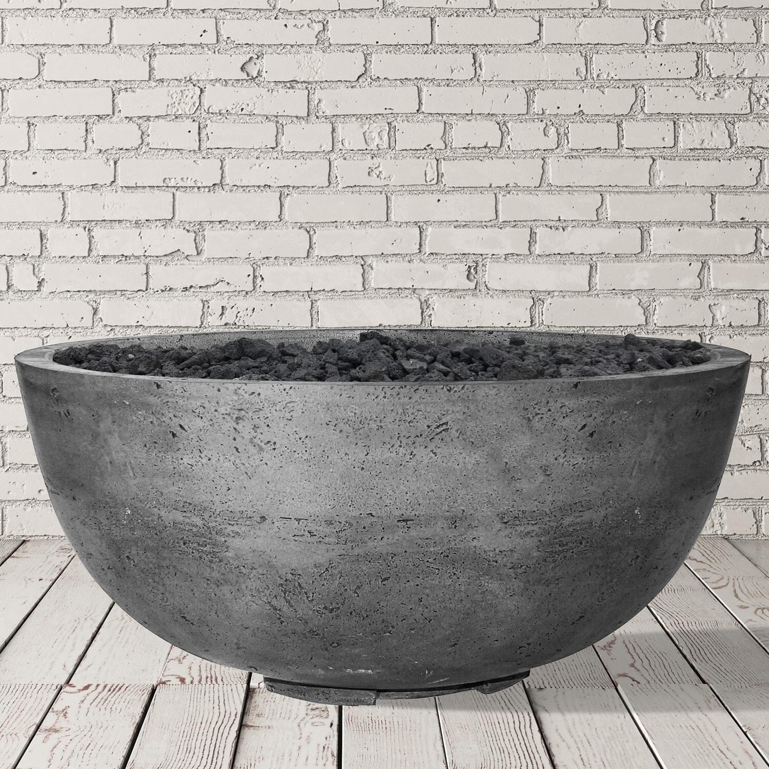 Moderno 1 39-in Round Glass Fiber Reinforced Concrete Natural Gas Fire Bowl in Pewter by Prism Hardscapes - With Lava Rocks - Lifestyle thumbnail