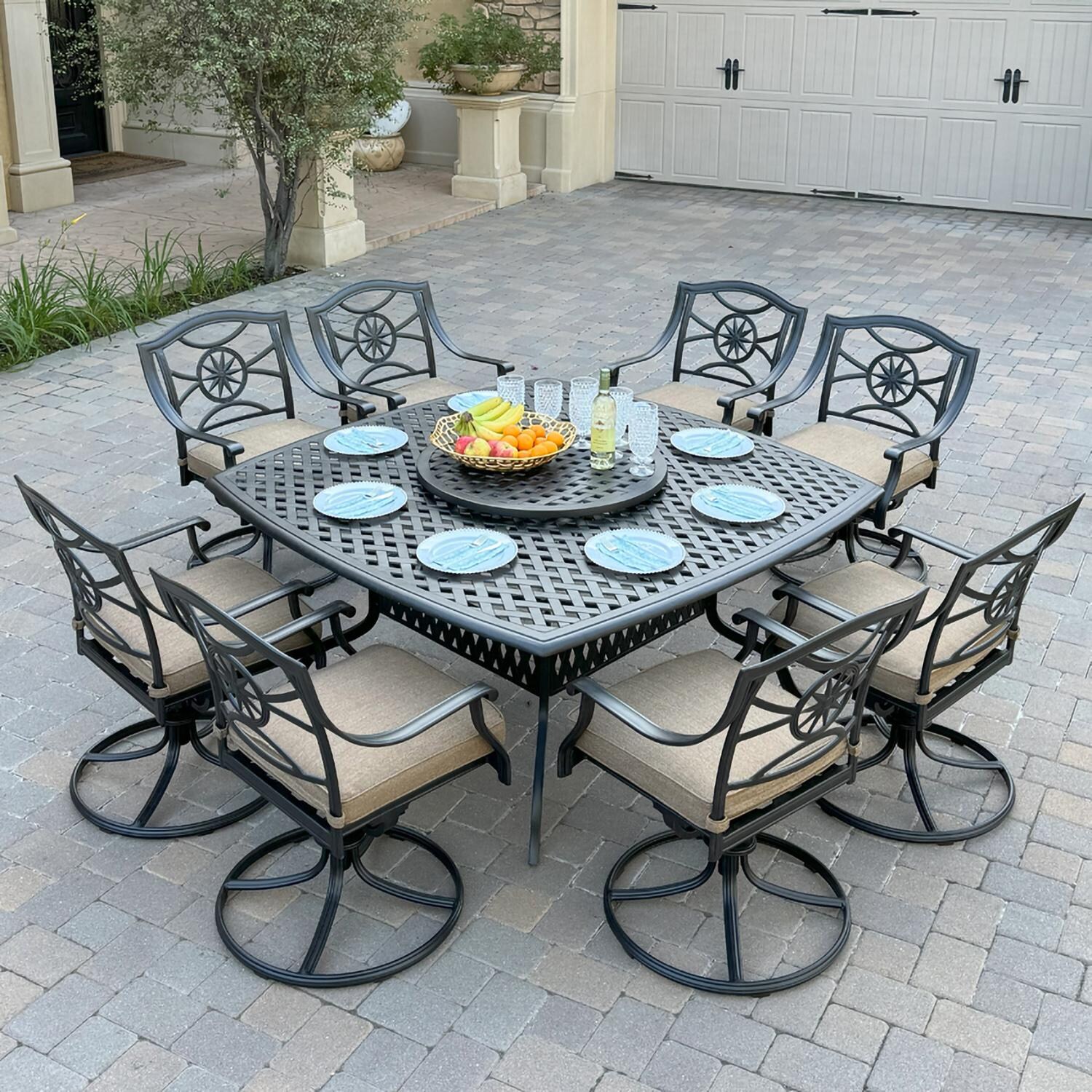 Darlee B/DL503-10PCAR-30W3930 Ten Star 10 Pc Cast Aluminum Swivel Rocker Dining Set in Antique Bronze - Set - Lifestyle thumbnail