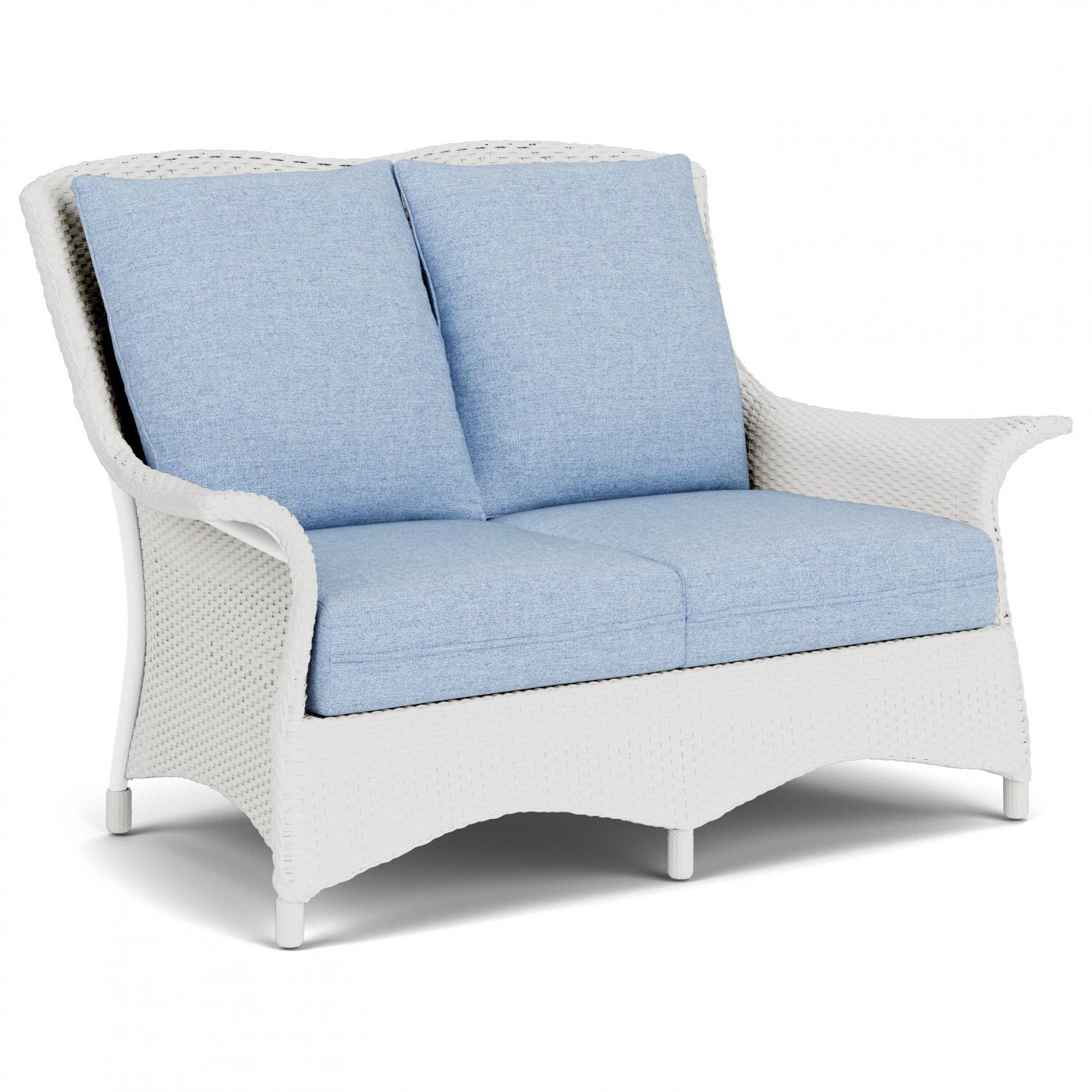 Lloyd Flanders Mandalay Loveseat in Matte White Finish with Demo Skyway fabric - Angled thumbnail