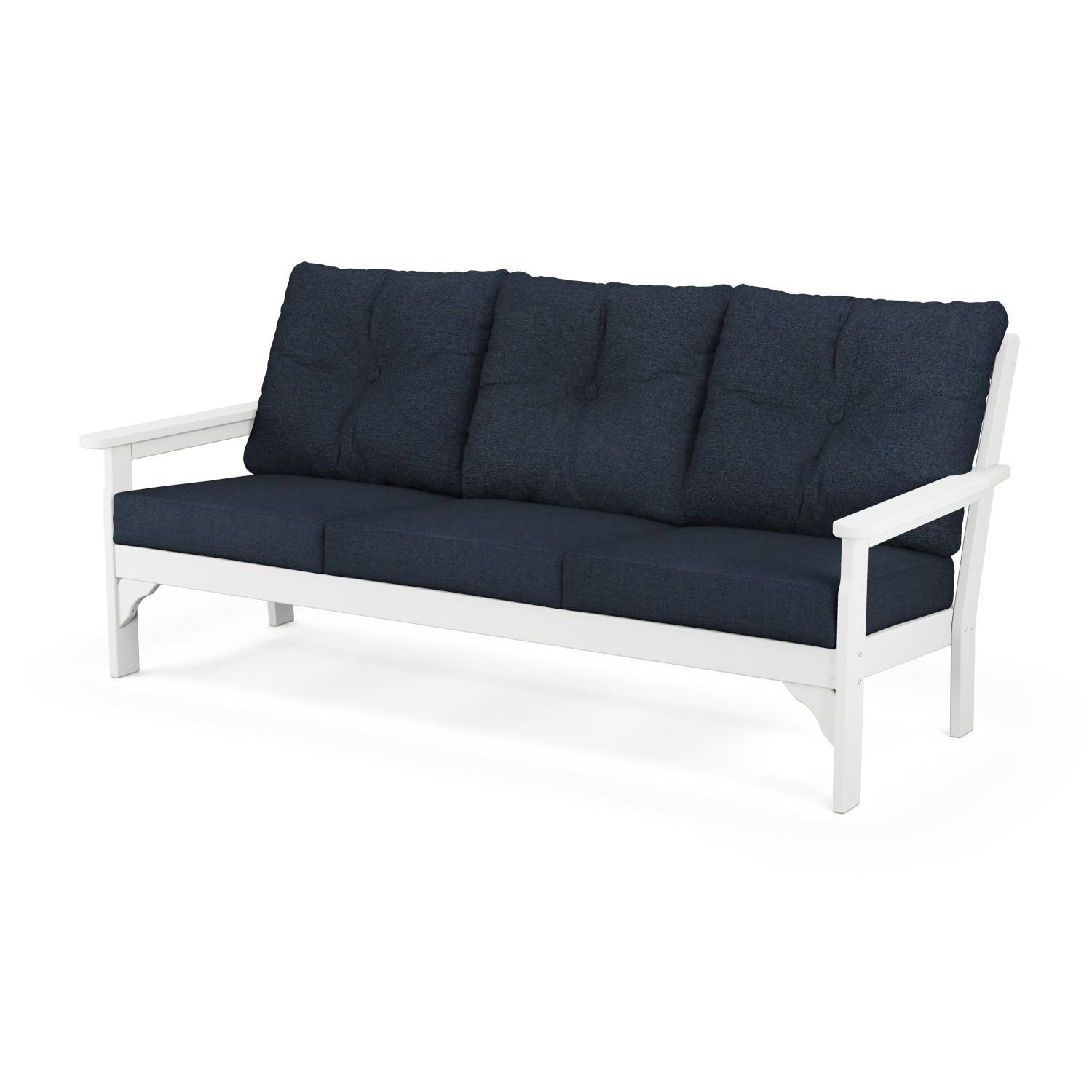 Vineyard Recycled Plastic Sofa in White/Marine Indigo by POLYWOOD