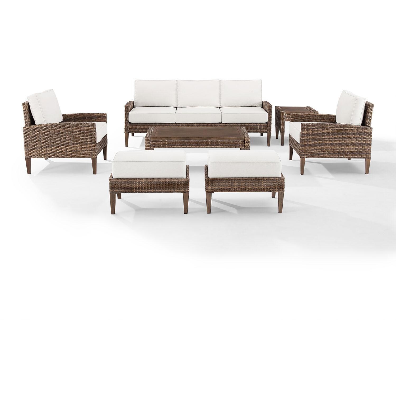 Ultimate Patio UP-92431BR-CR 7Pc Wicker Outdoor Sofa Patio Furniture Set in Creme - Front View - White Background thumbnail
