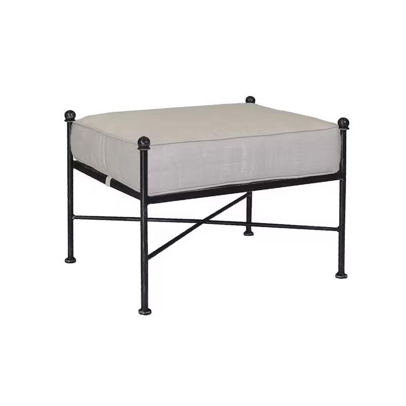 Provence Wrought Iron Ottoman W/ Sunbrella Canvas Flax Cushion By Sunset West - White Background thumbnail