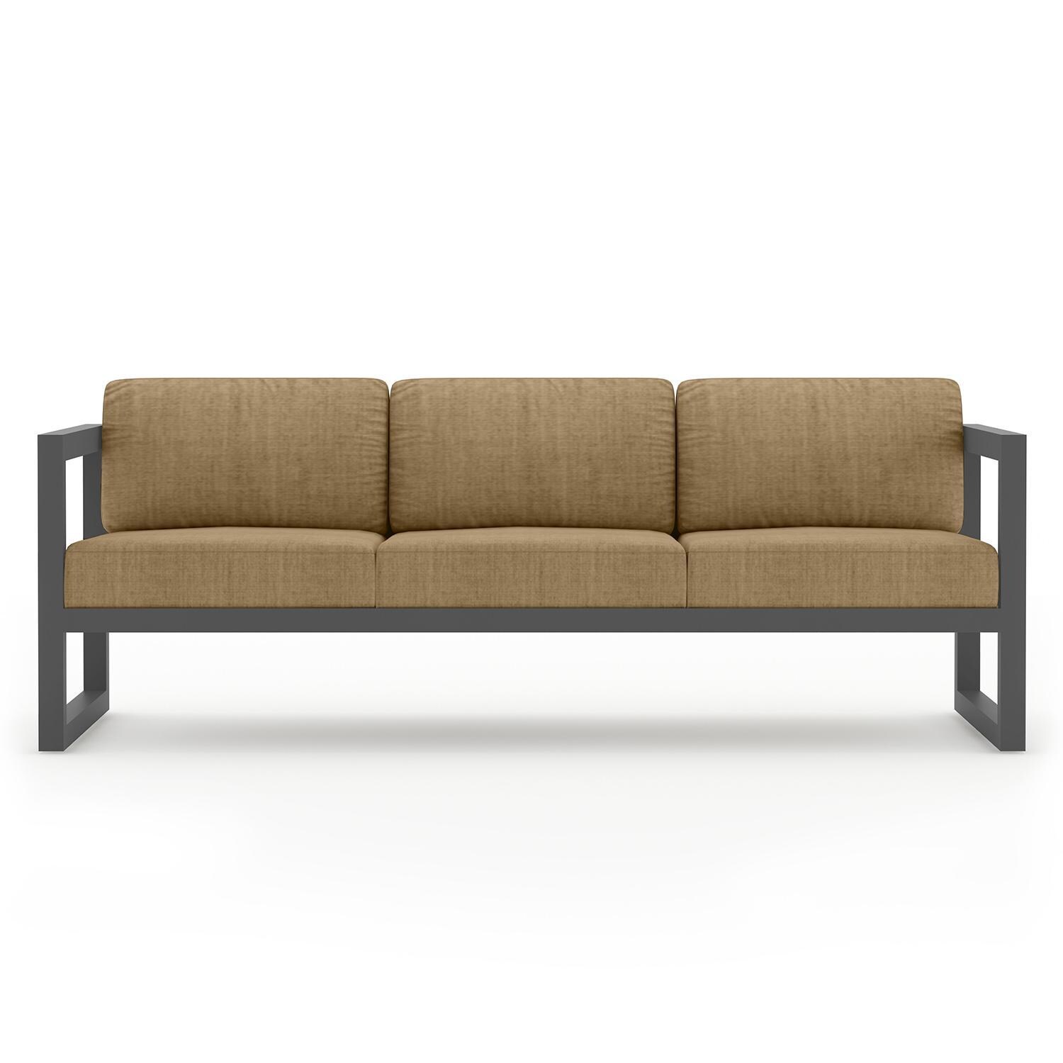 Misty Cove 3 Piece Seating Set in Slate w/Chat Table & Heather Beige Cushions by Lakeview - Sofa - White Background thumbnail