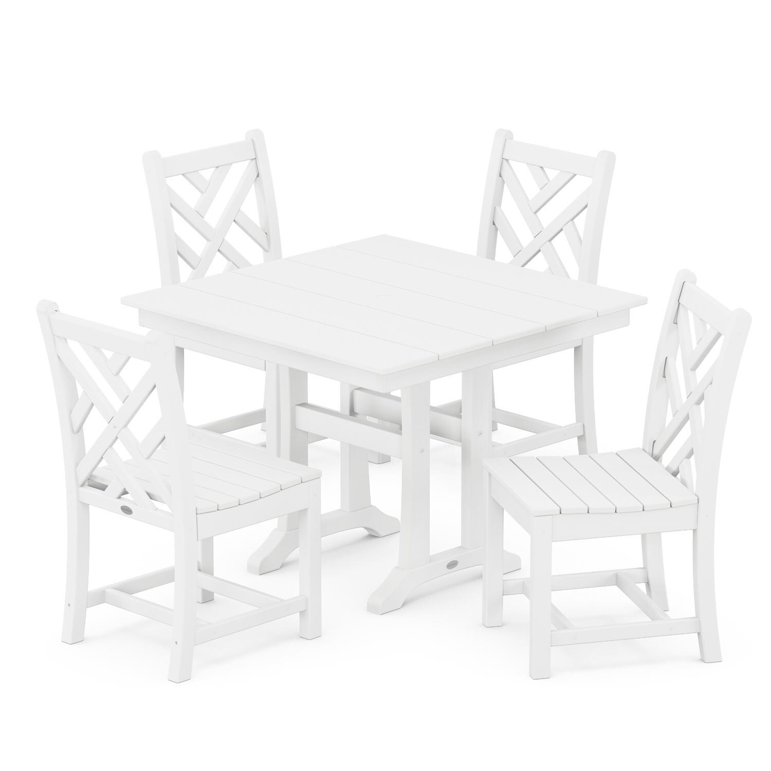POLYWOOD Chippendale 5-Piece Farmhouse Trestle Side Chair Dining Set - White