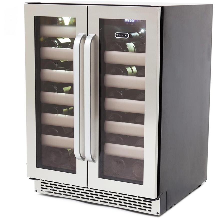 Whynter Elite 40 Bottle Steel Door Dual Zone Built In Wine Refrigerator: Angled View thumbnail