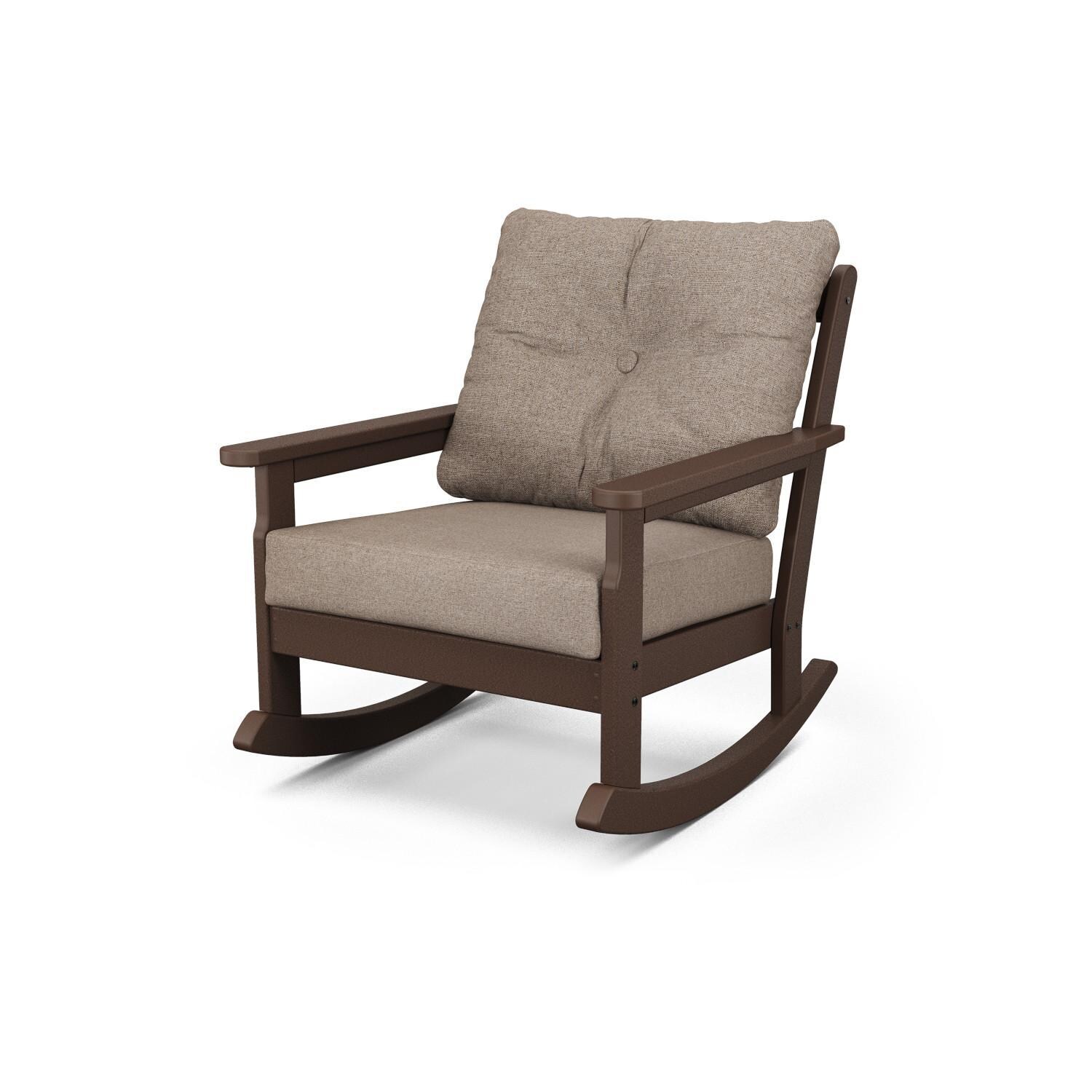 Vineyard Recycled Plastic Rocking Club Chair in Mahogany/Spiced Burlap by POLYWOOD