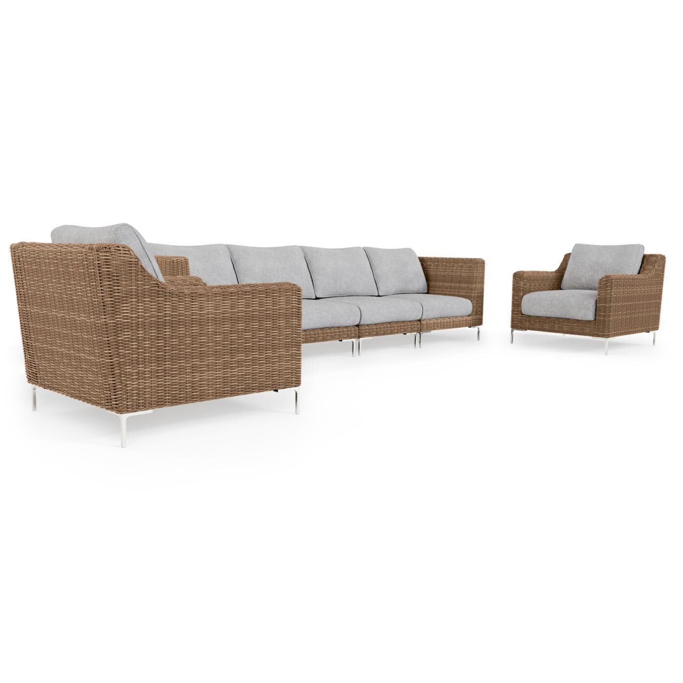 Outer PS-OUT-00142 Brown Wicker Outdoor Sofa w/ Armchairs - 6 Seat - Angled Left thumbnail