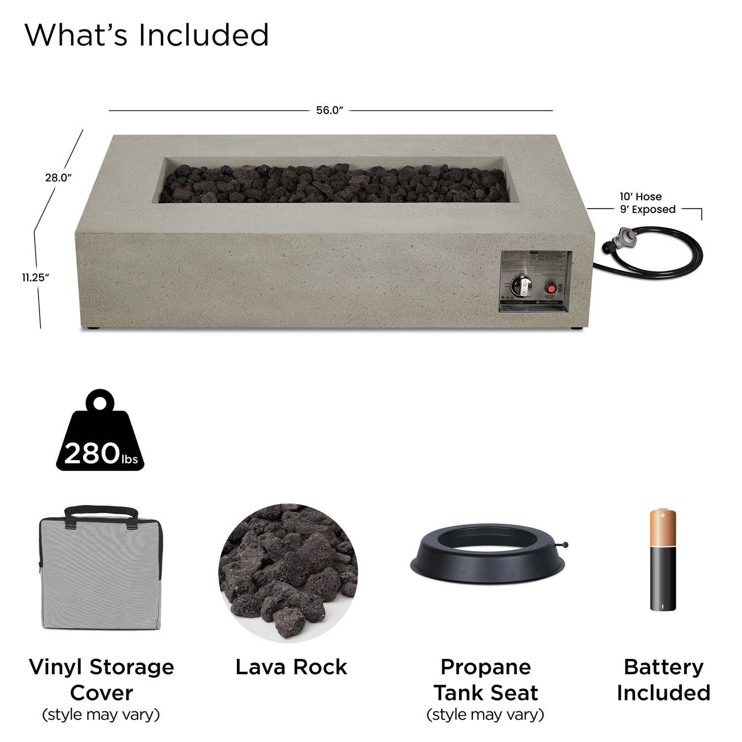 Hillview Bay 56 Inch Rectangular Glass Fiber Reinforced Concrete Propane Fire Pit Table in Flint by BBQGuys Signature - Included thumbnail