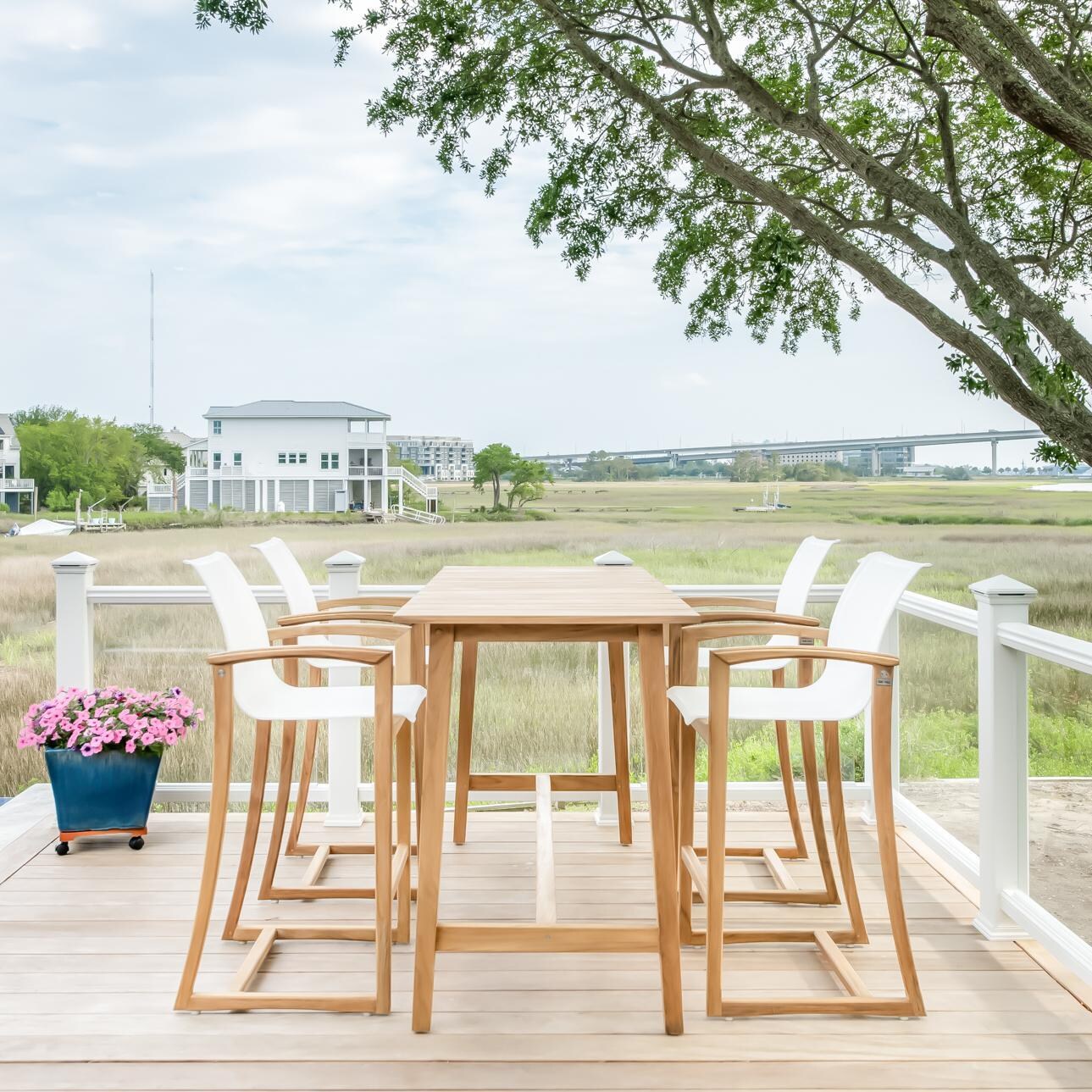 Teak + Table Capri Sling Bar Chair in White - Lifestyle thumbnail