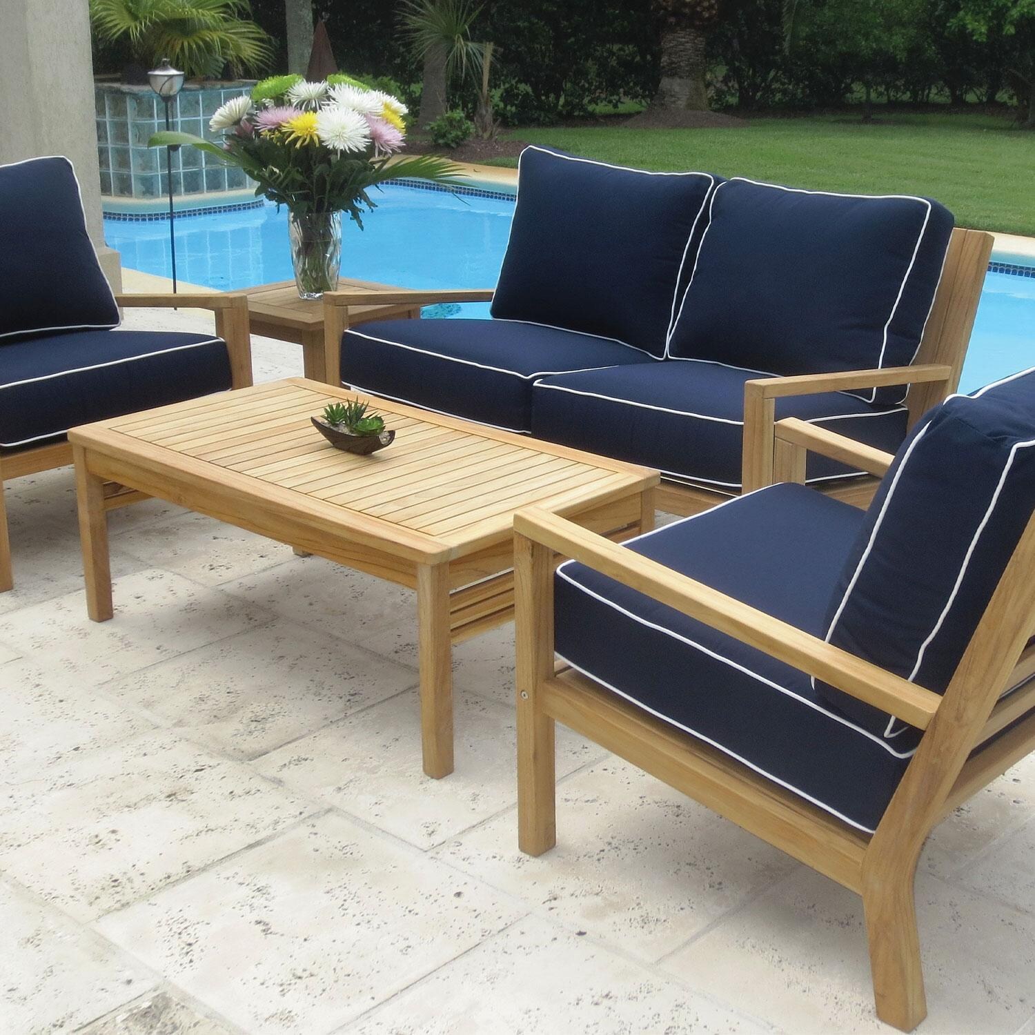Coastal 5 Pc Teak Seating Set in Canvas Navy by Royal Teak Collection