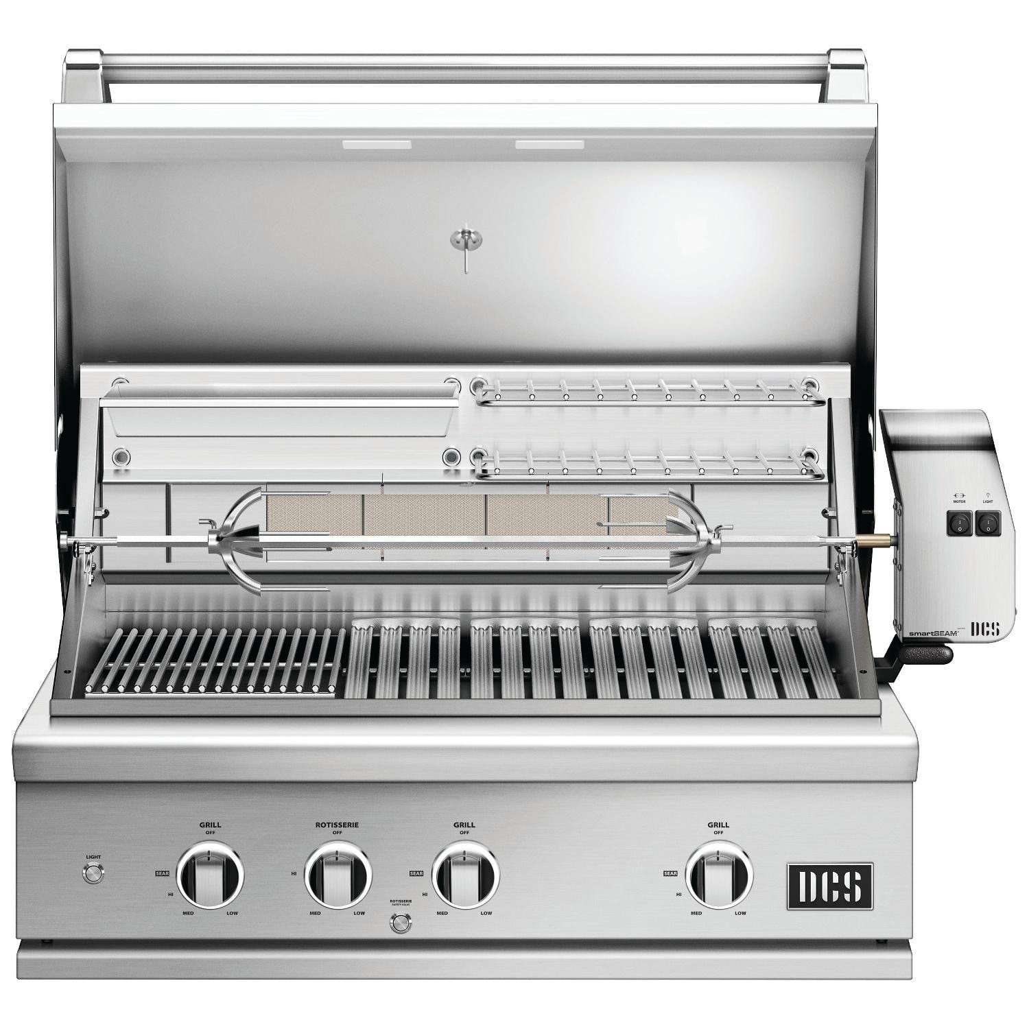 DCS BE1-36RC-N Series 9 Evolution 36-Inch Built-In Natural Gas Grill With Rotisserie - Hood Open