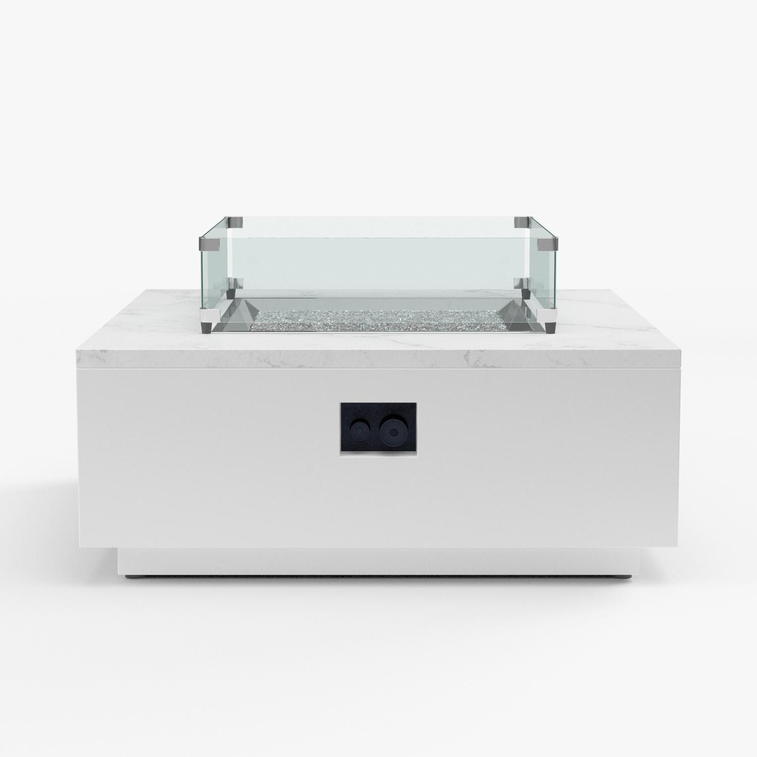 Sunset West - 6706-FT4242-G2828 - White Carrara Marble 42-Inch Square Aluminum Propane Gas Fire Table W/ Carrara Marble Top & Glass Surround - Side View thumbnail