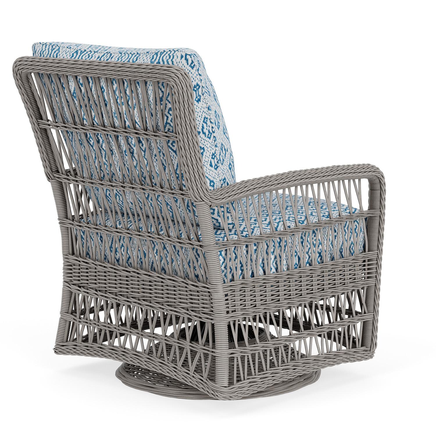 Lloyd Flanders Mackinac Swivel Glider Lounge Chair in Putty Finish with Aman Capri fabric - Rear Right thumbnail