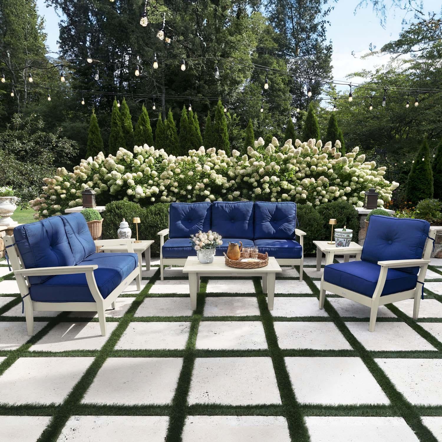 Blushing Bay 6 Pc Recycled Plastic Grand Seating Set in Spectrum Indigo/Whitewash by Lakeview Outdoor Designs