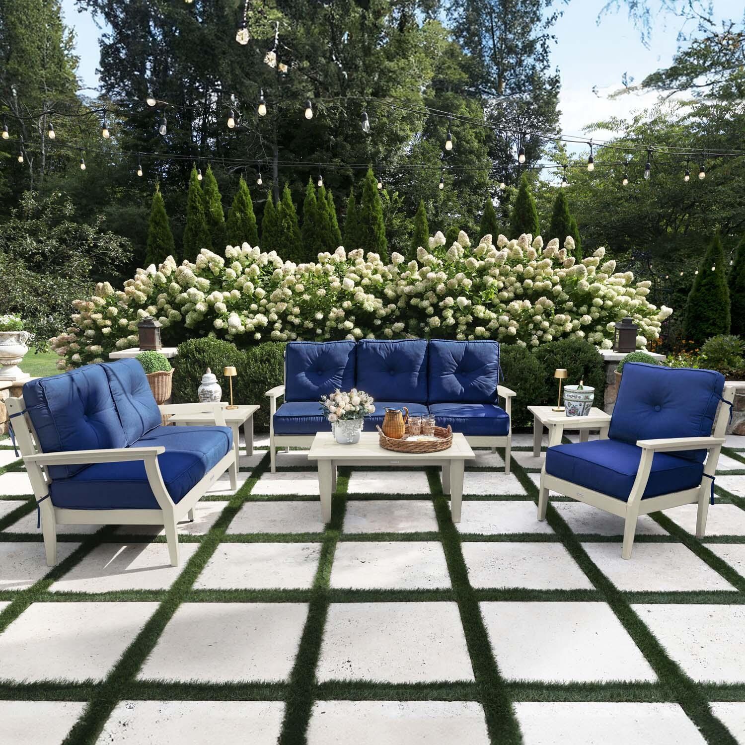 Blushing Bay 6 Pc Recycled Plastic Grand Seating Set in Spectrum Indigo/Whitewash by Lakeview Outdoor Designs - Lifestyle thumbnail