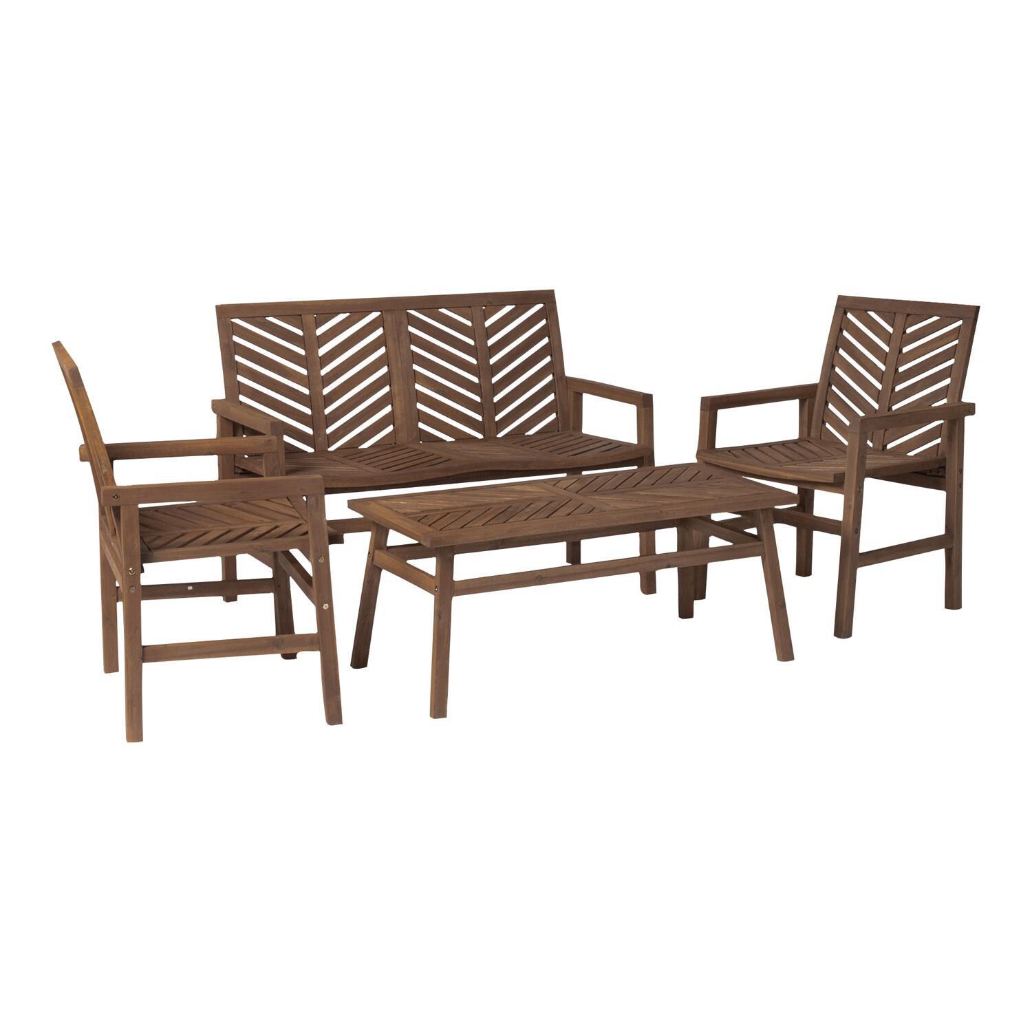 Ultimate Patio Wishlake 4 Piece Acacia Patio Conversation Set W/ 42 X 20 Inch Rectangular Table - Dark Brown - Angled View thumbnail