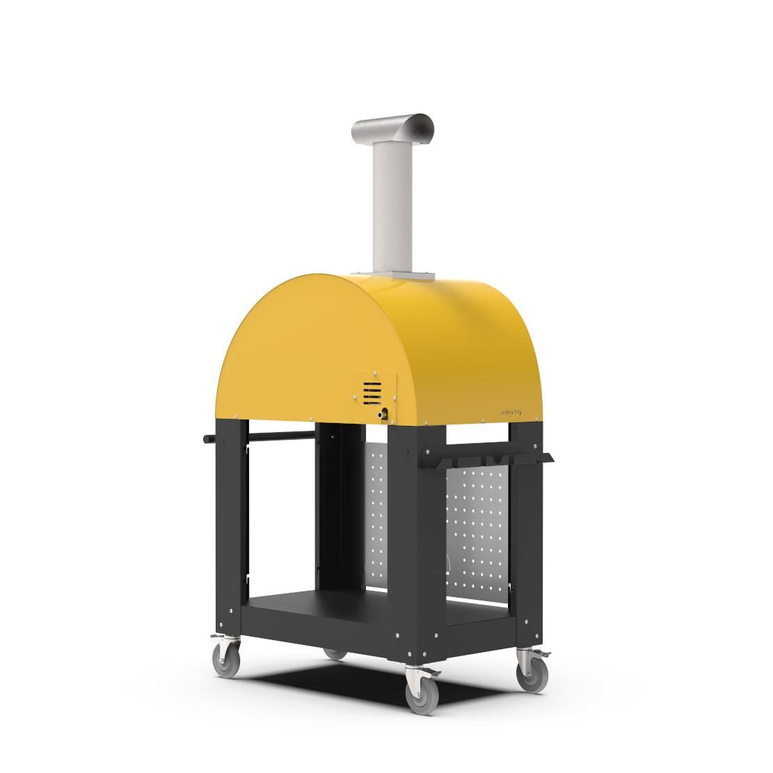 Alfa FXMD-2P-GGIA-U + BF-2P-NER Moderno 2 Pizze Propane Pizza Oven W/ Natural Gas Conversion Kit and Oven Base - Fire Yellow - Back Left thumbnail