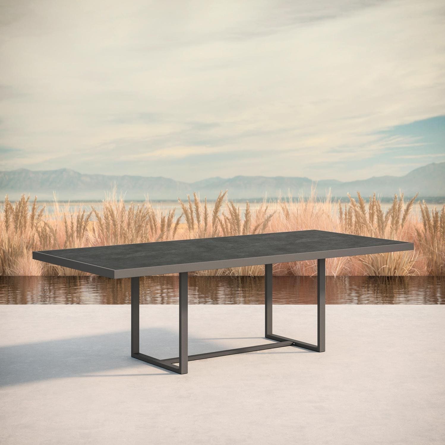 Azzurro Living Palma 96 Inch Charcoal Aluminum Dining Table W/ Micron Dekton Top - Lifestyle thumbnail