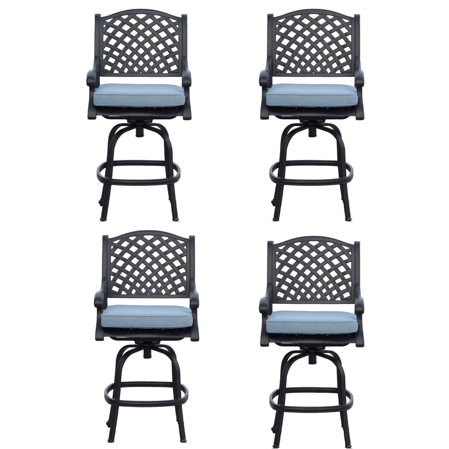 Nassau Cast Aluminum 4 Pc Set Swivel Bar Stool Set in Antique Bronze/Sky Blue by Darlee