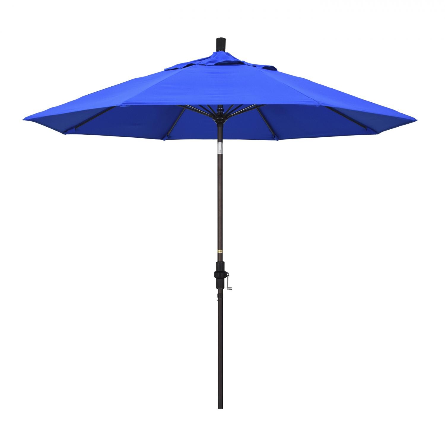 California Umbrella 9 Ft. Octagonal Aluminum Collar Tilt Patio Umbrella W/ Crank Lift & Fiberglass Ribs - Bronze Frame / Sunbrella Canvas Pacific Blue Canopy