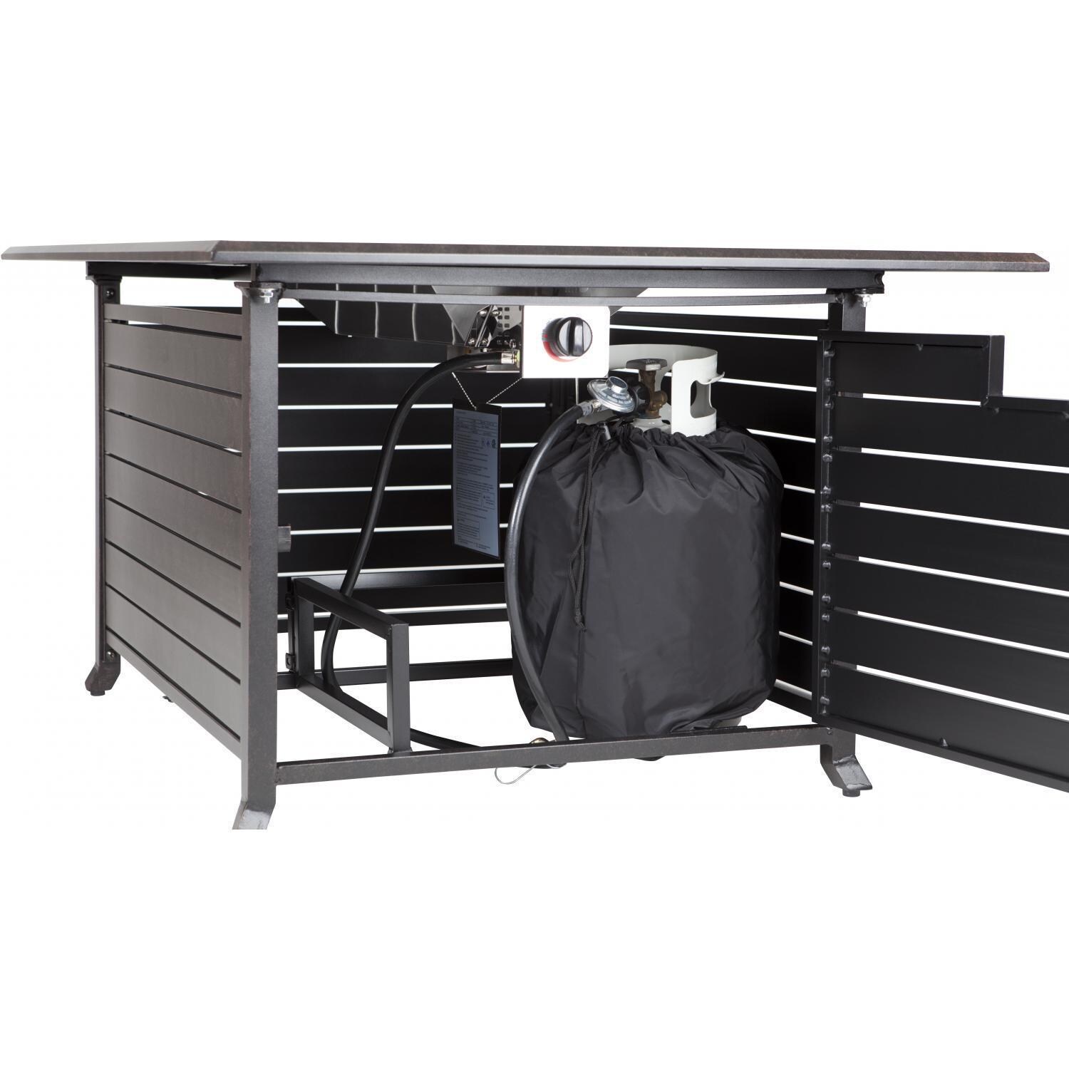 Haven Bay 35-Inch Propane Gas Fire Pit Table By Ultimate Patio - Propane Tank Hookup (Shown With Propane Tank - Not Included) - Detail thumbnail