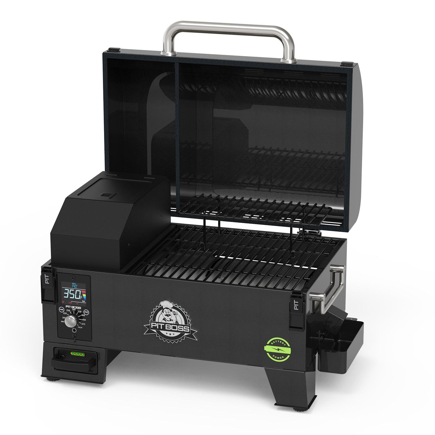 Pit Boss 10798 Table Top Pellet Grill - Battery Powered - Open Angle - White Background thumbnail