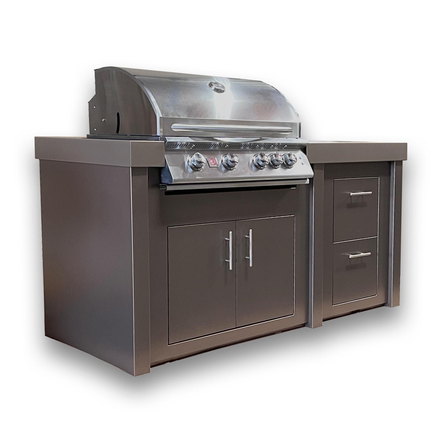 BBQGuys Signature BBQ-SIZPRO32-C-NG 6-Foot Copper Vein Finished Island Kitchen W/ Summerset Sizzler Pro 32-Inch Natural Gas Grill - Angled View thumbnail
