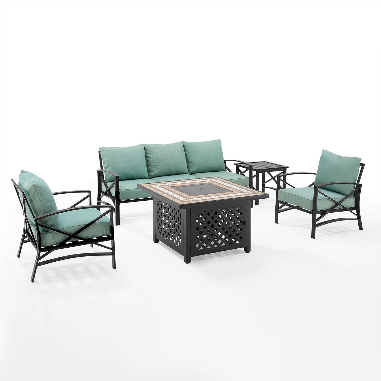 Ultimate Patio UP-82267BZ-MI 5Pc Outdoor Sofa Set W/ Fire Table in Mist - Display - White Background thumbnail