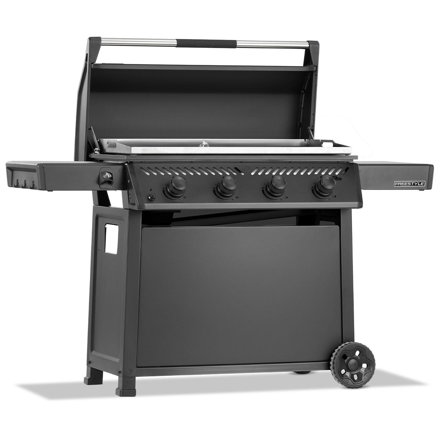 Napoleon F36FTPMK Freestyle 36-in 4 Burner Propane Flat Top Grill w/ Cooktop - Lid Up - White Background thumbnail