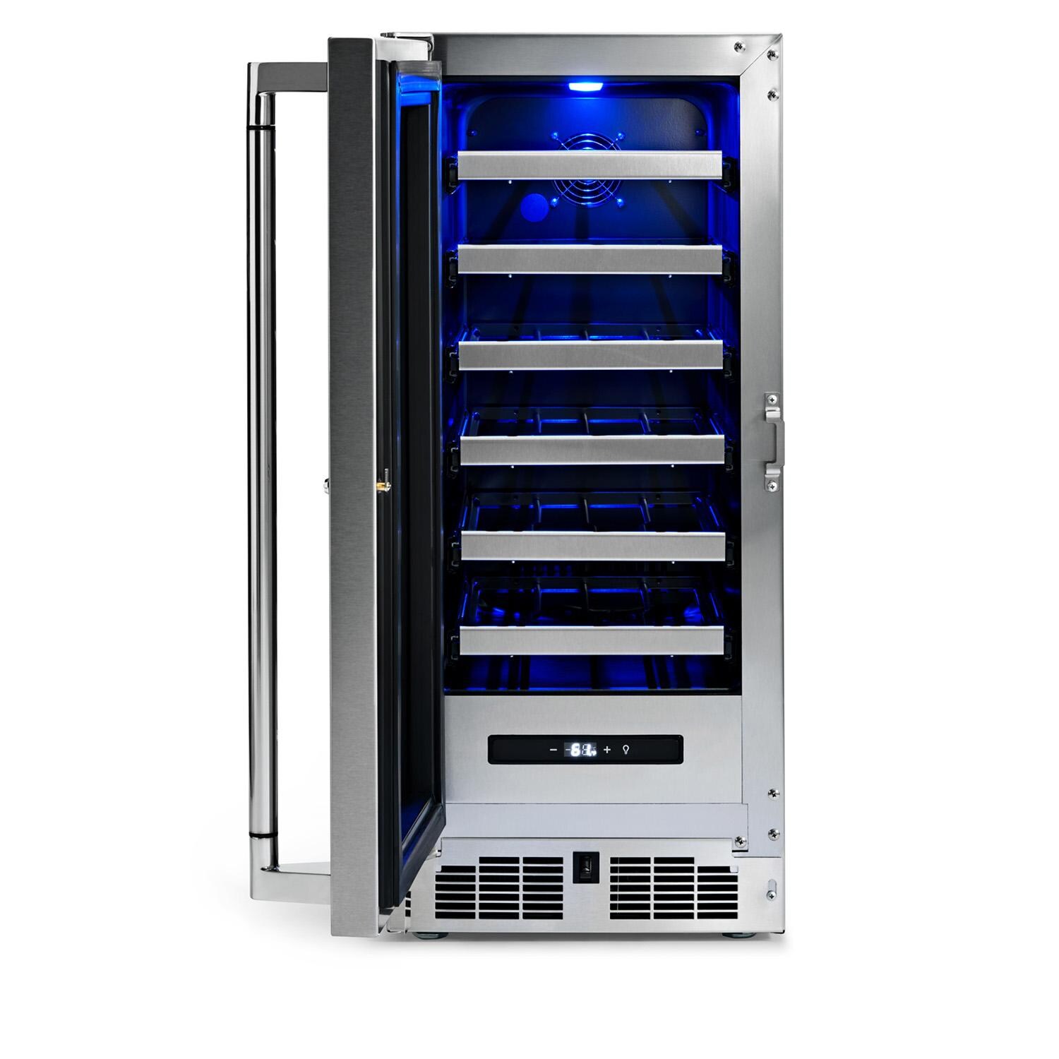 Lynx LN15WINE 15-in 2.7 Cu. Ft. Outdoor Wine Refrigerator w/ Lock - Door Open - White Background thumbnail