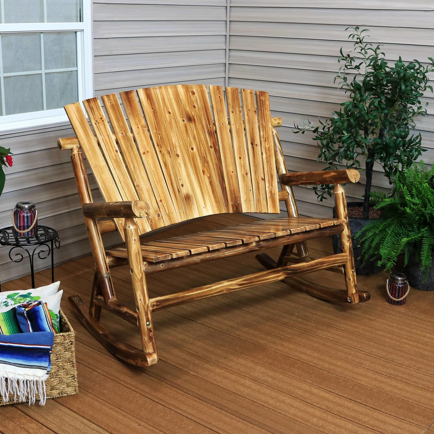 Ultimate Patio Rustic Fir Wood Log Cabin Rocking Loveseat