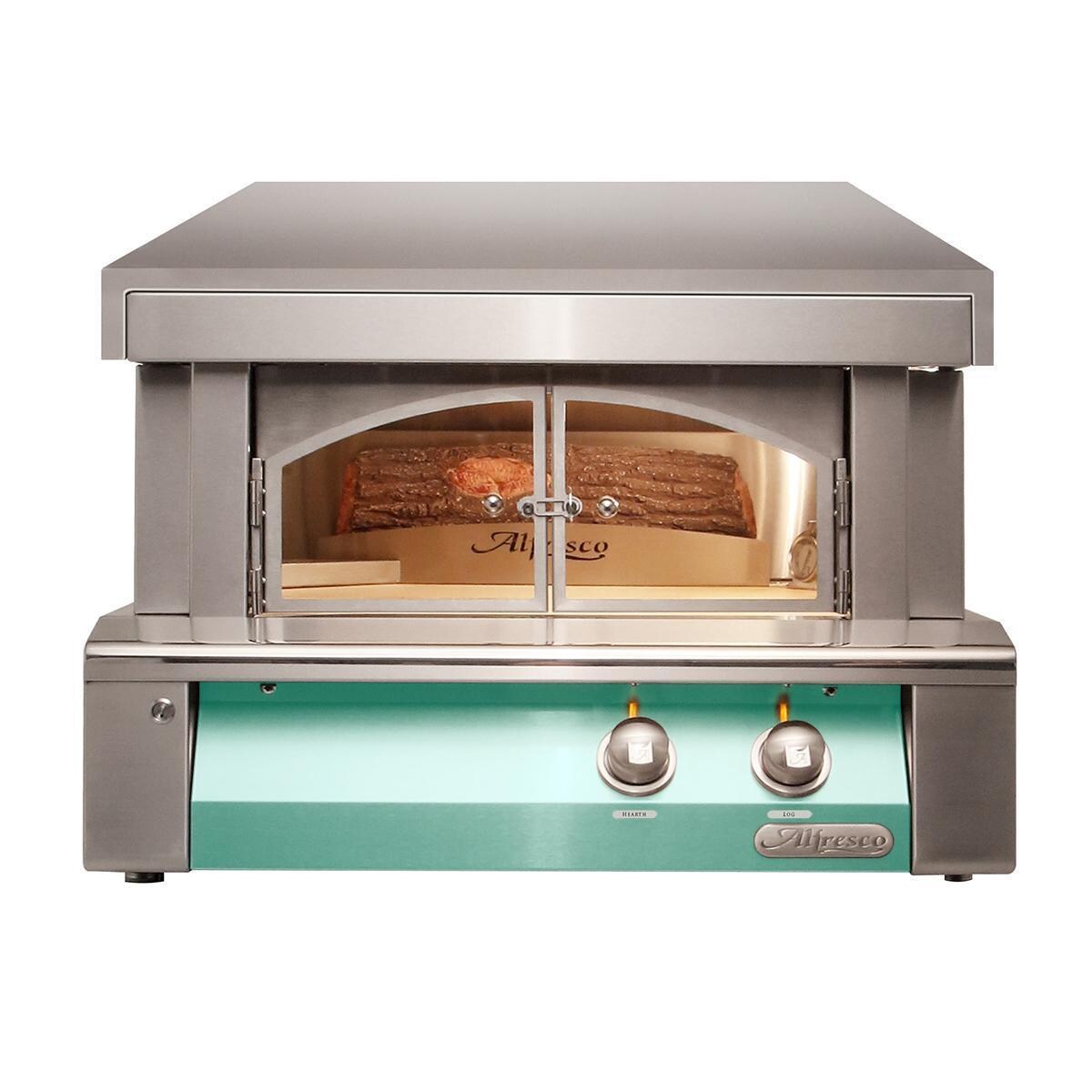 Alfresco AXE-PZA-NG-S6027 30 Inch Countertop Natural Gas Outdoor Pizza Oven Plus in Light Green - White Background thumbnail