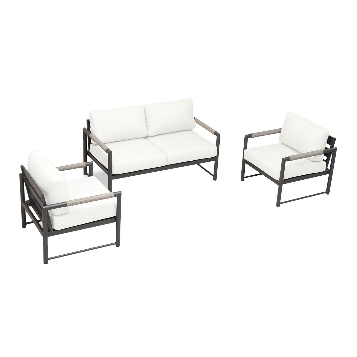 Lakeview AVEBAY-SL-PG-SET120-CN Avenue Bay Slate/Pebble Gray 3 Pc Loveseat Set - Canvas Natural - Overhead View - White Background thumbnail