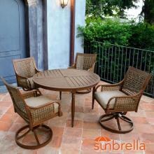 Arabella 5 Piece Aluminum Patio Dining Set W/ 48 Inch Round Table, Swivel Rocker Dining Chairs & Sunbrella Cast Ash Cushions By Lakeview Outdoor Designs image
