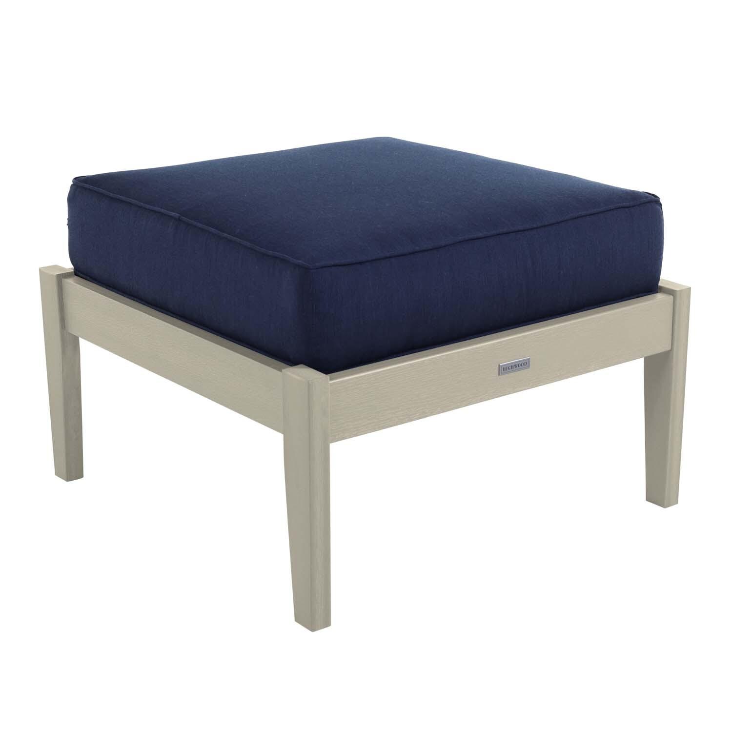 Blushing Bay Recycled Plastic Ottoman in Spectrum Indigo/Whitewash by Lakeview Outdoor Designs - Angled View - White Background thumbnail
