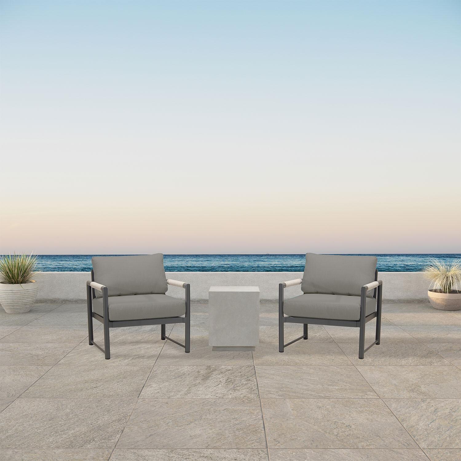 Avenue Bay 3 Pc Aluminum Seating Set in Slate/Canvas Charcoal by Lakeview Outdoor Designs