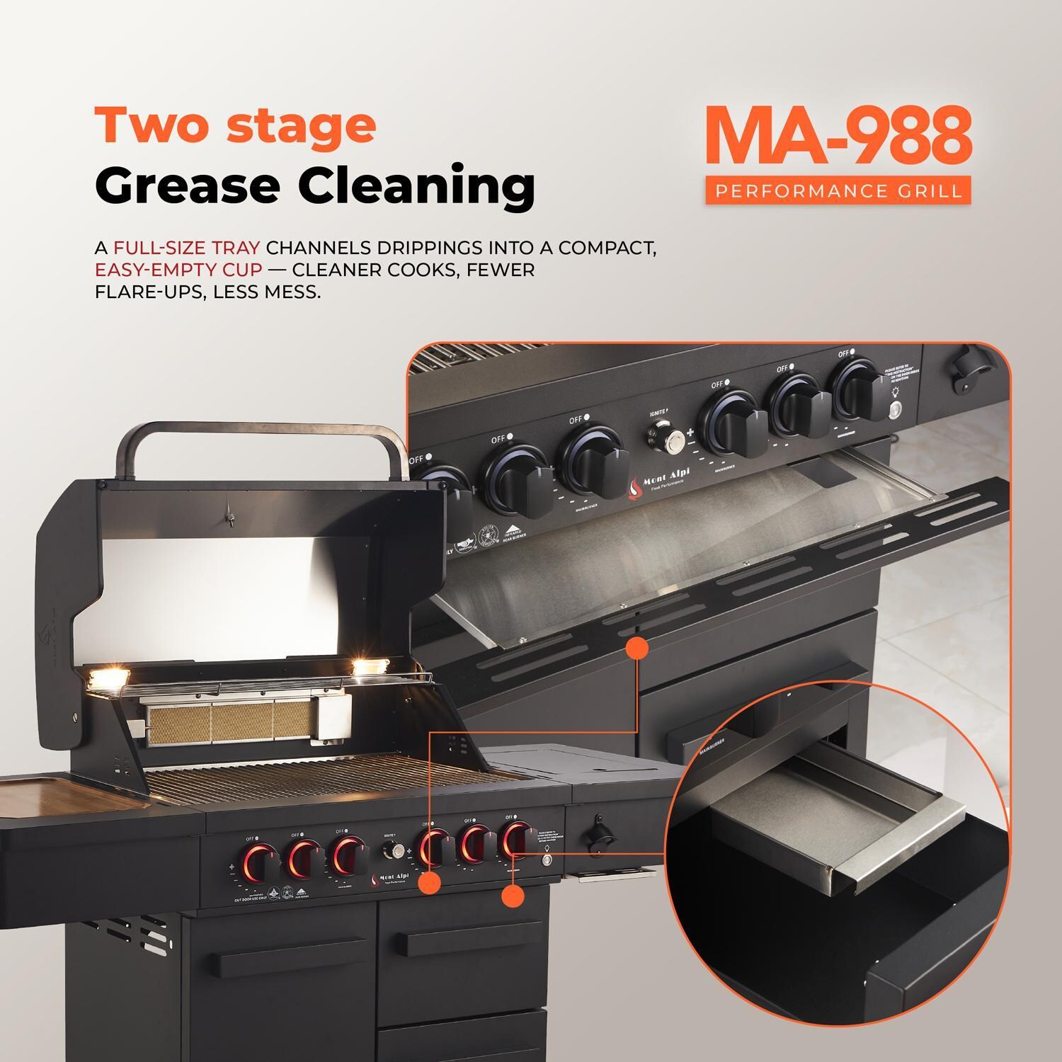 Mont Alpi MA-988 Performance Black Series 4 Burner Propane Grill - Grease Cleaning - Detail thumbnail