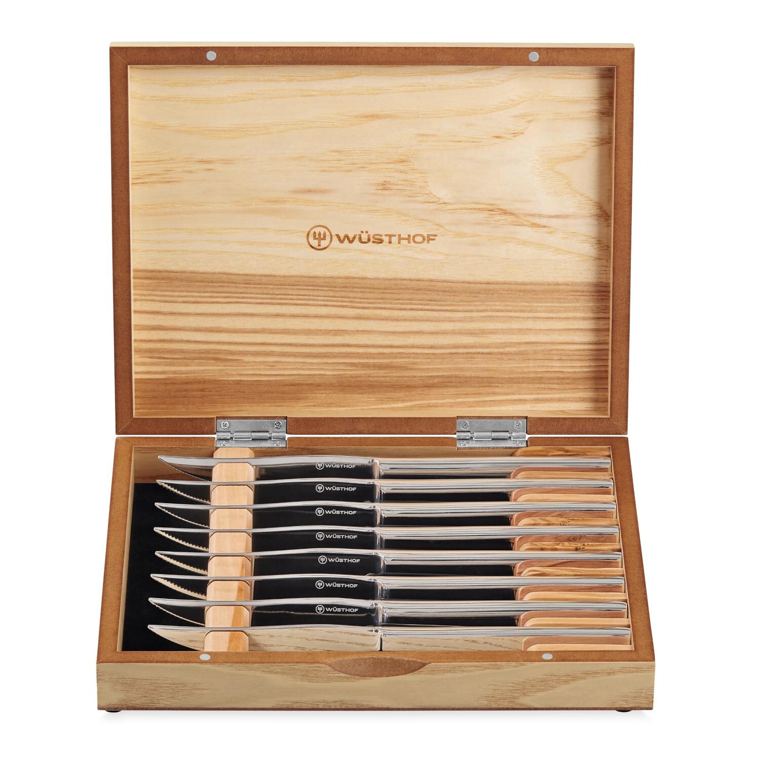 Wusthof 8-Piece Stainless Steak Knife Set In Olivewood Chest
