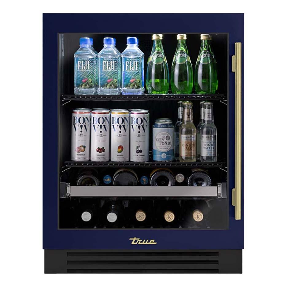 True ADA Height 24 Inch 105 Can 12 Bottle Left Hinge Glass Door Outdoor Beverage Center - Cobalt w/ Brass Handle - TUBADA-24-LG-A~078-H01
