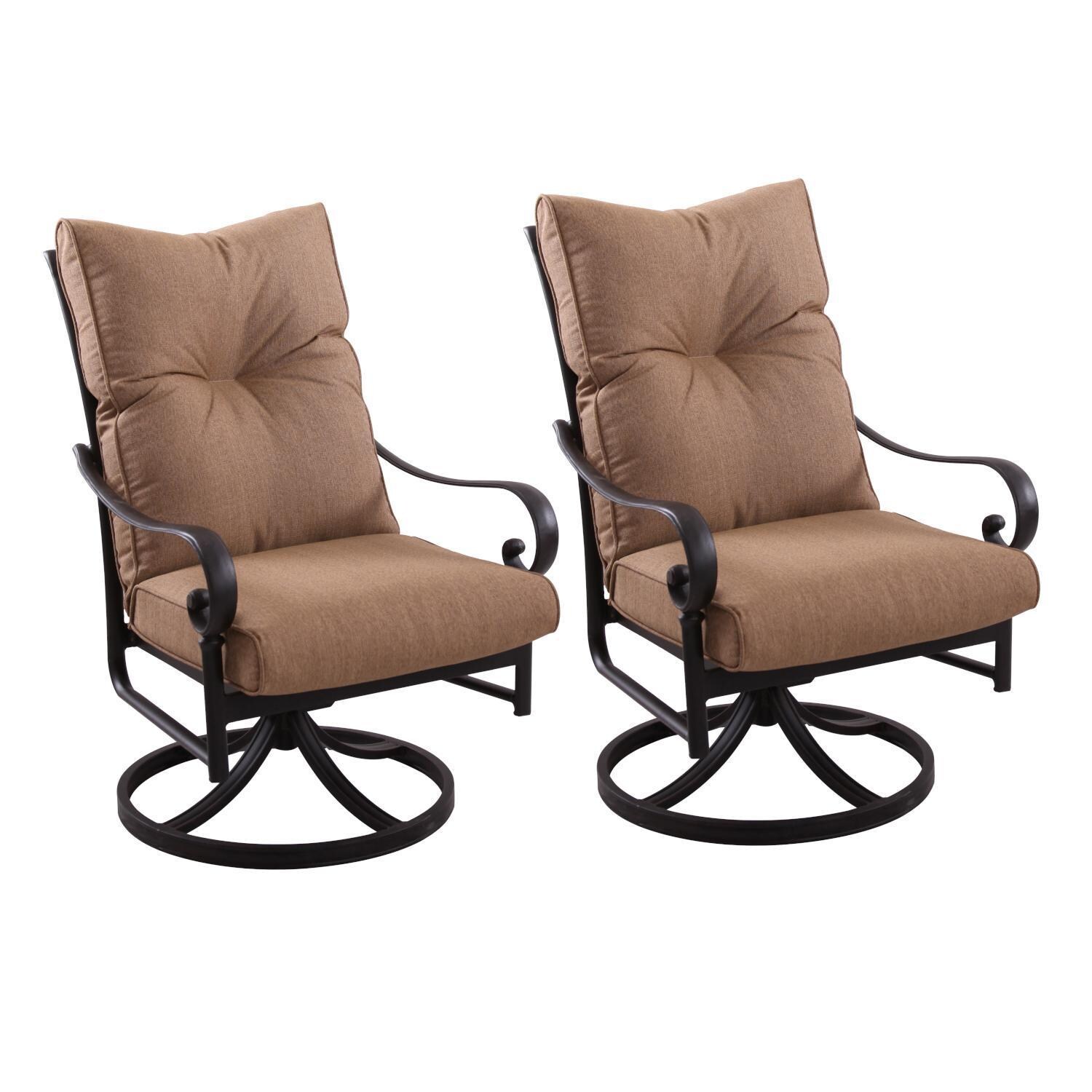 Santa Anita 2 Pc Cast Aluminum Swivel Rocker Dining Chair Set in Antique Bronze/Heather Beige Sunbrella by Darlee